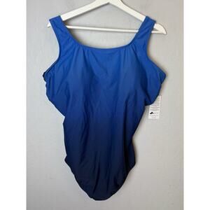 NWT LANDS END Blue Ombre One Piece Slimming Swimsuit Women’s 18W DDD